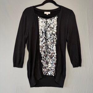 Joseph A Womens Sequins Panel Cardigan Size Medium Black Party Event Office